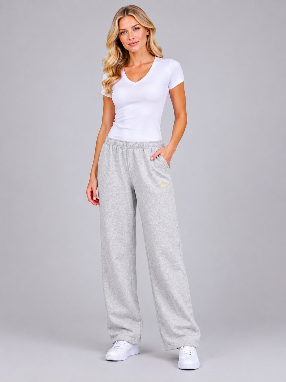 Nike Livestrong Gray Sweatpants Yellow Swoosh High Rise Wide Leg Womens Size XL